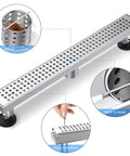 60 Inch Linear Shower Drain In Brushed Nickel V Shaped Large Displacement 304 Stainless Steel Rectangular Floor Drain With Removable Grate