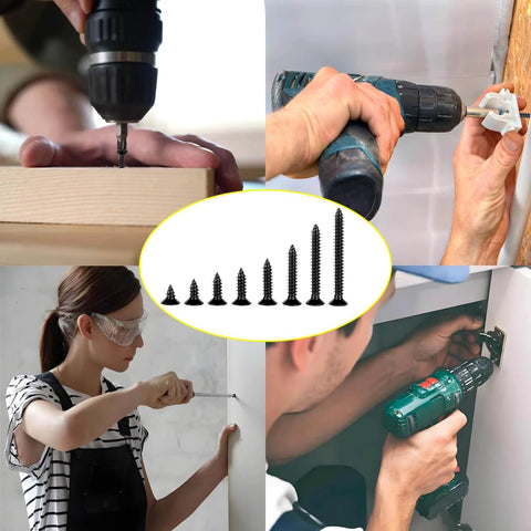 Wood Screws Assortment Kit 500 Piece Set With Short Cabinet Screws Phillips Flat Head Self Tapping Black Carbon Steel Rust