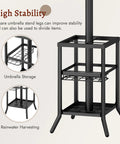Freestanding Coat Rack With Umbrella Holder And 12 Metal Hooks Three Tier Tree Coat Stand details showing umbrella stand stability