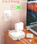 Universal 2 Prong To 3 Prong Outlet Adapter With 5 Foot Cord For Older Home Wiring, powering a laptop and earbuds.