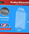 PSA Logo Slab Sleeves Pack Of 50 With Resealable Design for precise fit, 5.4" x 3.15" clear, tear-resistant sleeves for PSA graded cards.