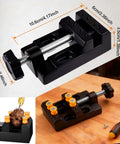 Knockout Mini Bench Clamp With Hella Grippy Superior Aluminum Alloy Vise and Full Accessory Pack for precise work, measuring 10.6x6x3.5cm.