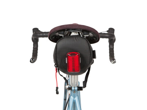 Waterproof Under Saddle Seat Pack For Bike Commuting And Touring, Recycled Ripstop Bag With Adjustable Saddle Mount attached to bike