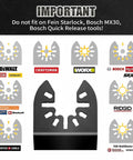 Runs Slick Pro Grade Titanium Coated Oscillating Tool Blades 3 Pack showing compatibility with various multitools