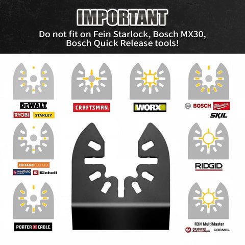 Runs Slick Pro Grade Titanium Coated Oscillating Tool Blades 3 Pack showing compatibility with various multitools