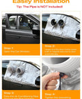 Portable Car Window Air Conditioner Kit with Magnetic Seal and Rainproof Drawstring tool-free install steps on a sedan.