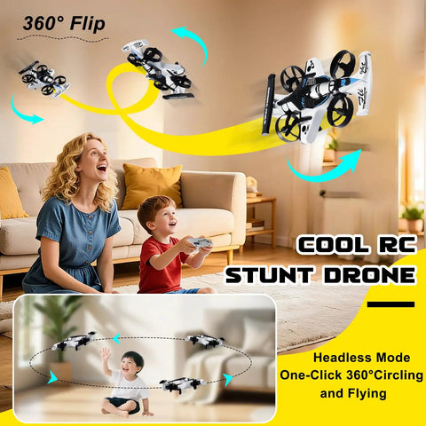 2 In 1 Flying Car And Stunt Drone Dual Mode RC Quadcopter And Racing Drift Vehicle Indoor Micro Remote Control Toy For Boys Aged 14 And Up White Durable Build