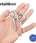 Person holding 10 Pack 3.2 Inch Heavy Duty Screw Eyes Hooks For Securing Cables And Wires Indoor Outdoor Use Zinc Plated Carbon Steel