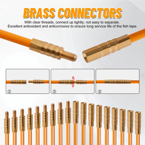 22 Foot Fiberglass Wire Fishing Kit Pro Grade With Fish Tape And Wire Puller For Through Wall Installations Attics Crawl Spaces And Ceilings Includes Attachments For Cable HDMI Network Wires And Other Home Wiring Projects brass connectors