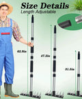 Sturdy Stainless Steel Weeding Tool With 8 Tines And Adjustable Length Handle showing size options at 62.9in, 47.2in, and 31.5in