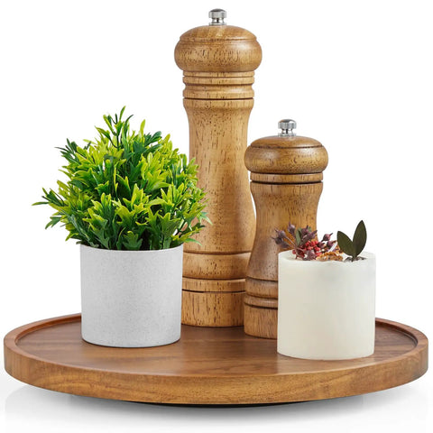 10 Inch Acacia Wood Lazy Susan Turntable Organizer For Cabinet Round Serving Tray Decorative Vintage Centerpiece Candle Holder Tray