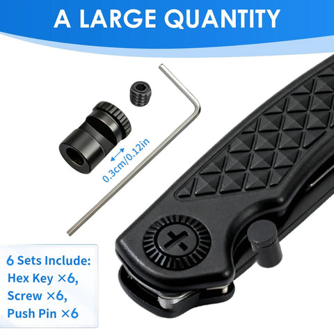 Universal Quick Open Thumb Studs For Folding Knives Kwik Compatible; hex wrench, screw, black folding knife detail