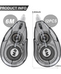 White Correction Tape Dispenser Set For Quick Clean Edits Left Or Right Hand Friendly 12 Pack Each 6M Long 0.2 Inch Tape Width
