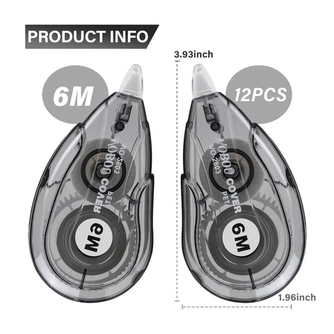 White Correction Tape Dispenser Set For Quick Clean Edits Left Or Right Hand Friendly 12 Pack Each 6M Long 0.2 Inch Tape Width