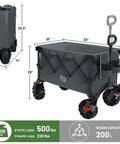 Heavy Duty Collapsible Folding Wagon With Brakes And Cup Holders All Terrain Wheels 500 Pound Load Utility Cart Grey