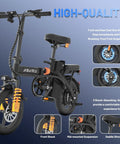 Foldable Electric Bike For Adults And Teens With 740W Peak Motor 48V 10Ah Removable Battery 20 MPH Top Speed And 30 To 35 Mile Pedal Assist Range A Compact 14 Inch Folding E Bike For Daily Commute side view with suspension features