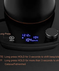 Control panel of Gooseneck Electric Kettle With Smart Temperature Control, 0.9L Stainless Steel Interior, 1000W Fast Heat, Black.