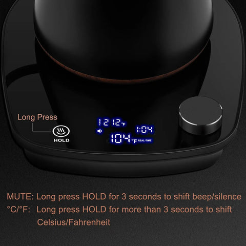 Control panel of Gooseneck Electric Kettle With Smart Temperature Control, 0.9L Stainless Steel Interior, 1000W Fast Heat, Black.