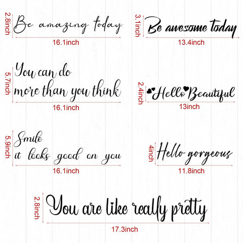 Set Of 7 Inspirational Quote Mirror Decals For Wall Art Featuring Be Amazing Today Be Awesome Today Hello Gorgeous Hello Beautiful You Can Do More Than You Think Smile It Looks Good On You Bedroom And Living Room Decor