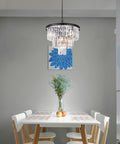 Modern Crystal Chandelier for Dining Room and Living Room, Black Round Pendant Light Fixture above dining table