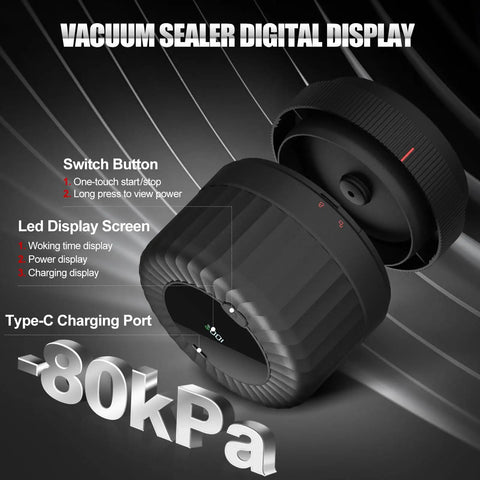 Electric Mason Jar Vacuum Sealer Kit With 10 Canning Lids, One Touch Sealing unit, LED display, Type-C charging port, -80kPa vacuum