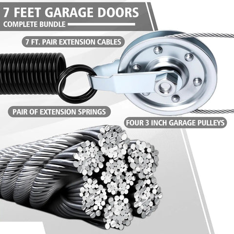 Heavy Duty Garage Door Extension Springs Kit With Three Inch Pulleys And Cables For Seven Foot Doors shown in detail, double loop