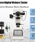Real Deal Digital Vickers Hardness Tester Featuring Smooth Touchscreen Interface And Dead On Accuracy For Serious Micro Testing Tasks, with clear display and precision components.
