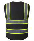 Heavy Duty High Viz Reflective Safety Vest For Men And Women Featuring All Day Comfy Breathable Mesh Top Shelf Construction Work Gear For Day And Night Visibility, back view with reflective strips.
