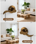 Vintage Brass Front Door Handle No Lock for Exterior Doors, left and right-handed installation view, brass finish