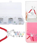 Sturdy Stainless Steel Snap Fasteners Kit Setter Tool With Five Claw Designed For Easy Garment Repairs And Craft Projects, This All In One Handy Fastener Installer Keeps Your Clothes Secure And Looking Fresh, red-handled kit with snaps