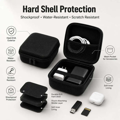 Tough As Nails Hard Shell Electronics Travel Organizer Case With Heavy Duty Eva Build for secure storage with chargers inside.