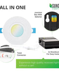 6 Pack Recessed 3 Inch Eyeball Gimbal LED Downlights With Jbox 7W Ultra Slim Canless Dimmable Selectable CCT components