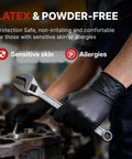 Hand using a wrench while wearing Heavy Duty Nitrile Work Gloves 8 Mil Thick Tough As Nails Textured Grain Grip Powder And Latex Free Job Site Ready Industrial Safety Gloves Black Large 100 Pack.