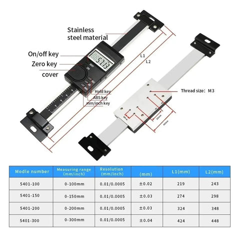 Vertical Type Digital Linear Scale 100/150/200/300mm with stainless steel material and large LCD display.