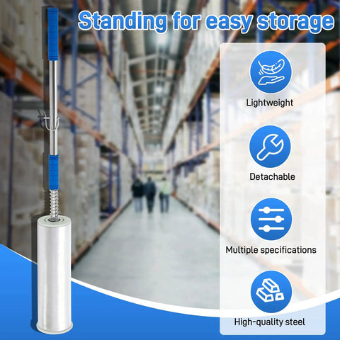 Heavy Duty Stretch Film Dispenser Pole Holder With 48 Inch Reach For Easy Pallet Wrapping Fits 12 To 24 Inch Rolls 2 To 3 Inch Core Pro Grade Wrap Tool For Warehouses And Shops. telescoping pole with roll