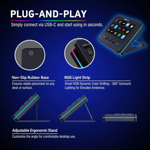 Macro Keypad For Streaming Deck With 18 Pro Grade Programmable Keys Visual LCD Pad And USB Soundboard For OBS YouTube Live Showing Ergonomic Stand