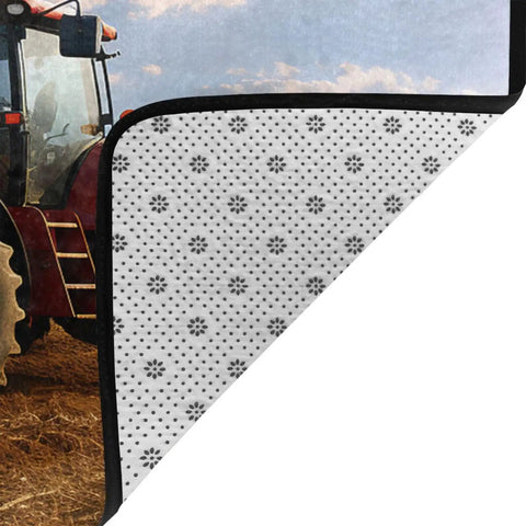 Fantasy Farm Tractor Area Rug 36x24 Inch Soft Homey Non Slip Floor Mat corner detail showing non-slip backing and tractor design.