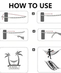 Setup guide for Two Pack Hammock Straps With Carabiners, 13 Feet Total Length, 7 Adjustable Loops, illustrating step-by-step use.
