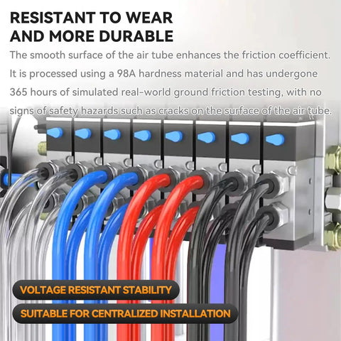 Electrical board with blue, red, and black wires connected, highlighting voltage resistant stability and centralized installation.