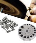 Disc Cutter Set With 17 Dies For Jewelry Making And Leather Crafting, Pro Grade Steel Pendant Punch Tool displayed with ring forming