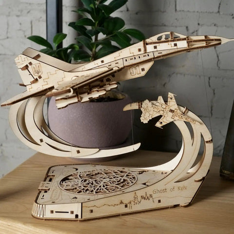 Ghost Of Kyiv Ukrainian Fighter 3D Puzzle Jet Model Kit With Movable Ailerons Wing Flaps And Tail Rudders Retractable Landing Gear MiG 29 Military Aircraft Replica Built For Builders And Collectors Who Dig Real Jet Details. 1:72 wooden model on stand