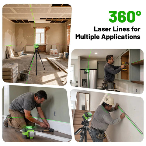 Self Leveling Laser Level With LCD Display And Rechargeable Battery, Three 360 Degree High Brightness Beams For Construction And Picture Hanging, Pro Grade Tool For DIYers, Includes Magnetic Bracket And Hard Carry Case Y03CG in use
