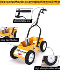 High Performance Parking Lot Line Striper For Inverted Spray Paint With 8 Inch Heavy Duty Wheels Professional Inverted Spray Paint Compatible Easy To Use Lane Marking Machine Durable Yellow showing a front view with paint storage and handle.