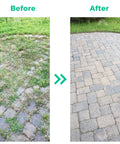 Before and after using 29 Inch Long Manual Crack Weeder For Sidewalk Crevices And Paver Edges Metal Handle Weed Puller Crevice Weeding Tool