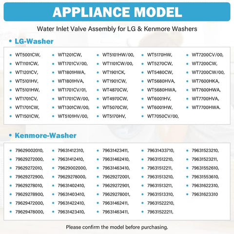 List of compatible washers for Washer Water Inlet Valve Replacement With Easy Install And Durable Build For No Fuss Water Flow