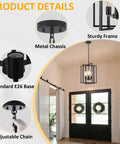 Straight Up Matte Black 3 Light Farmhouse Chandelier With Adjustable Height And Solid Metal Cage Build Perfect For Your Kitchen Island Dining Room Or Entryway Level Up Your Home Game Today showing metal chassis and adjustable chain.