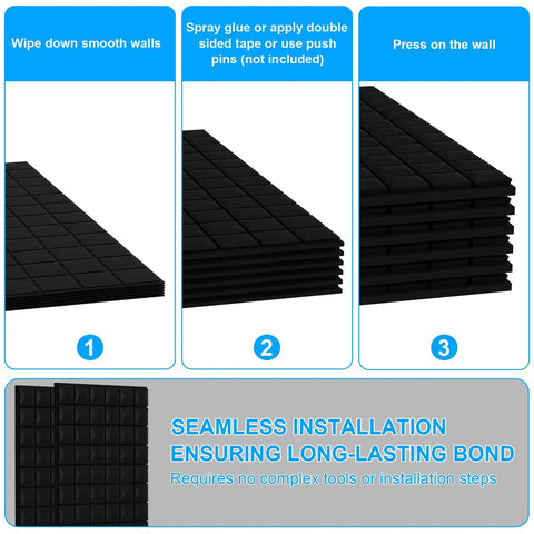 Installation steps for Four Pack Heavy Duty Acoustic Foam Panels Top Tier Sound Deadening Wall Tiles Noise Cancelling Studio Pads.