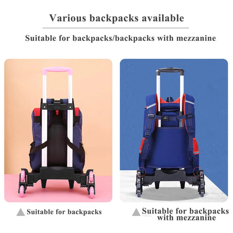 Lightweight Folding Backpack Trolley With Three Wheel Rolling Hand Truck Design showing backpacks fitting on cart with buckle straps