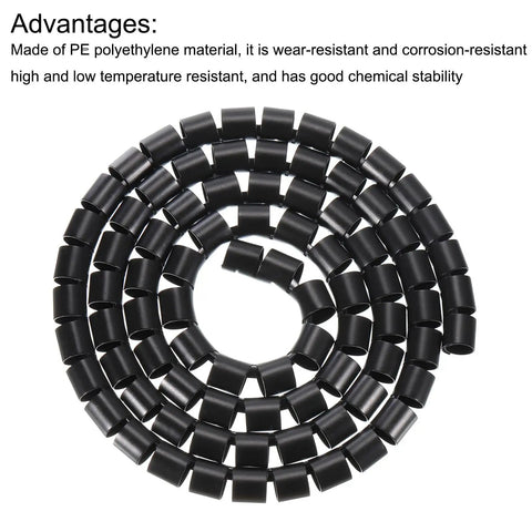 Coiled Tube Wrap Cable Kit For Quick Cable Management 2 Pack 1.5M 22mm Flexible PE Sleeve Black