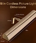 Battery Operated Picture Light With Remote, Dimmable Wireless Wall Art Light For Pictures Paintings And Decor dimensions shown